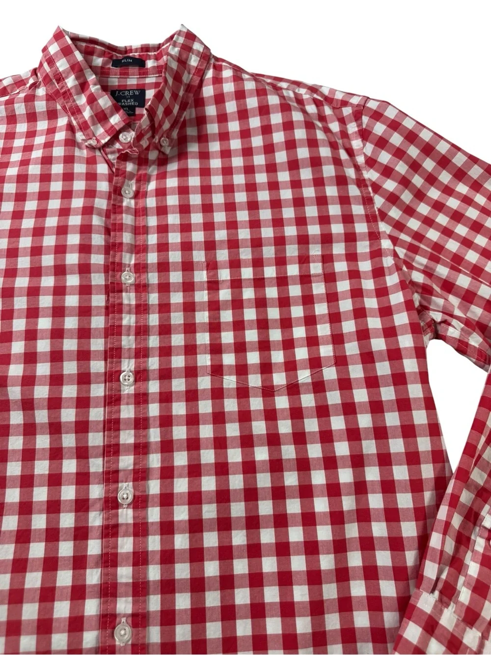 J. Crew Red and White Gingham Button-Down Shirt Size XL